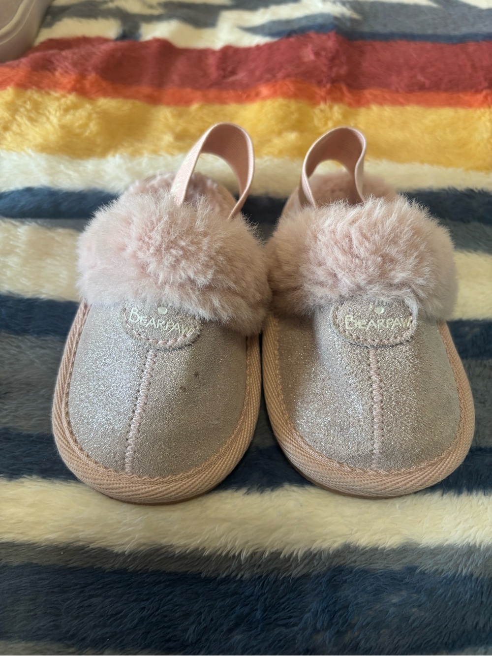 BearPaw Blush Pink Pom-Pom Baby Slippers size 2 (6-12 months)